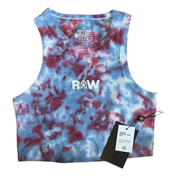 Rawgear Tie Dye Pump Print Tank Top Pink Blue Ribbed Knit Cropped Sleeveless M - Picture 1 of 5